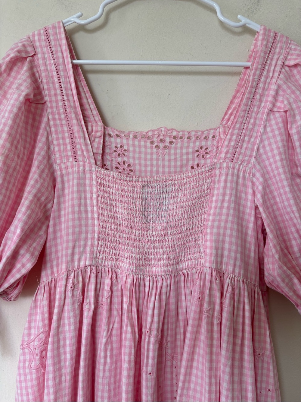 Damson Madder Rhea Puff-Sleeve Midi Dress Pink Gingham Sz US 10 - Picture 14 of 16